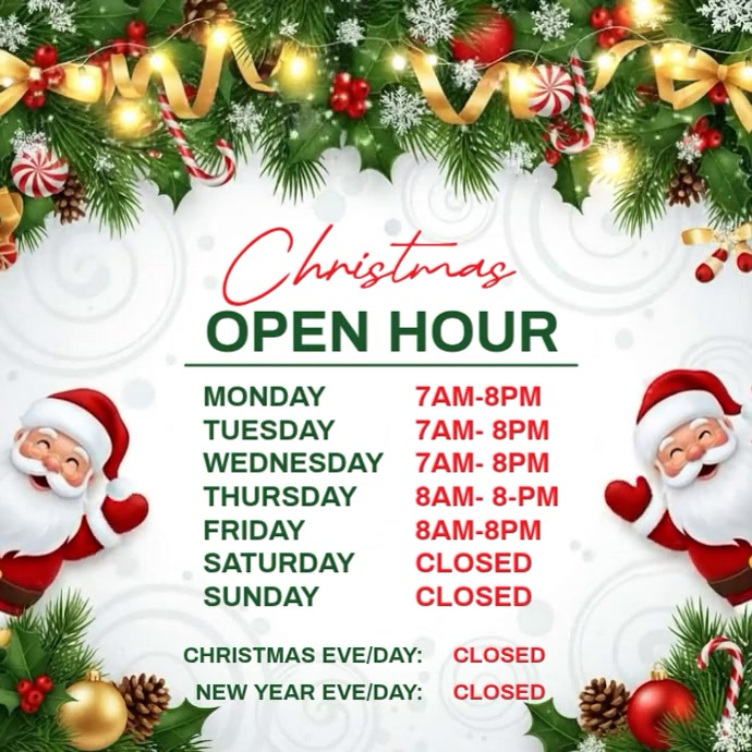 Christmas Holiday Hours Square Template | PosterMyWall