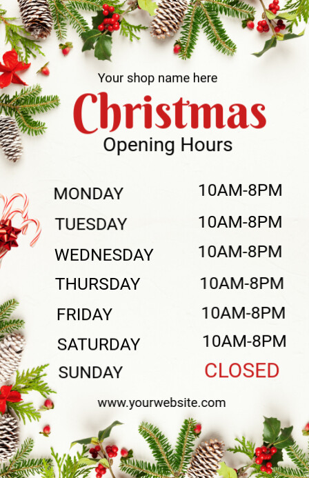 White List-based Christmas Opening Hours  Tabloid template