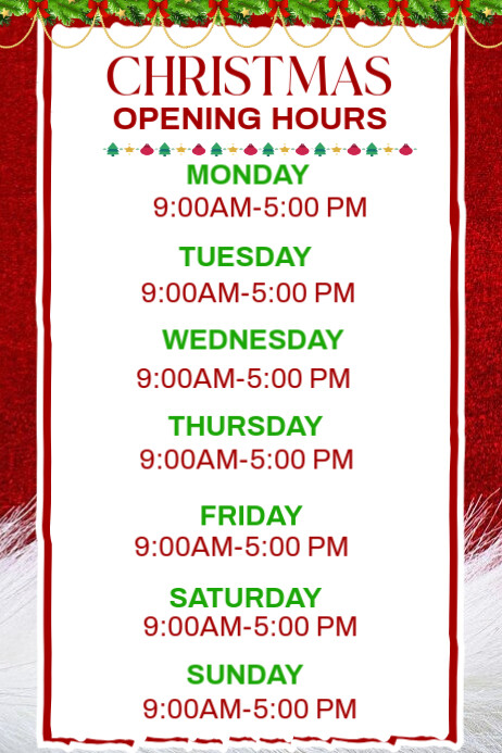 White List-based Christmas Opening Hours Template Poster