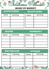 White List-based Christmas Potluck Sign Up Sheet Template A6