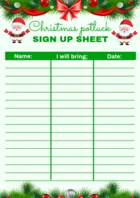 White List-based Christmas Potluck Sign Up Sheet A3 template