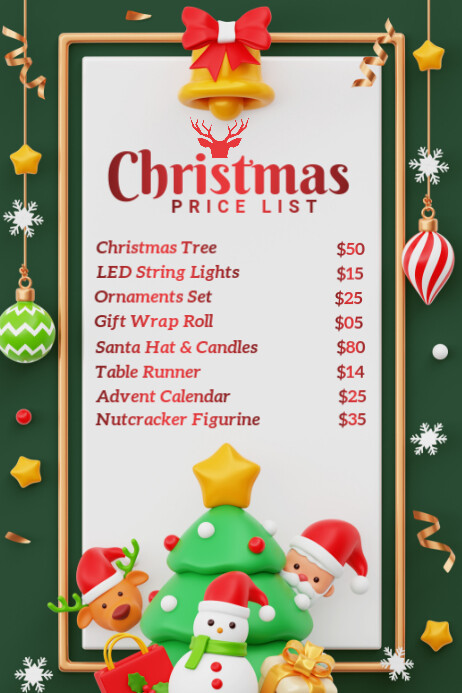 White List-based Christmas Price List Poster Template | PosterMyWall