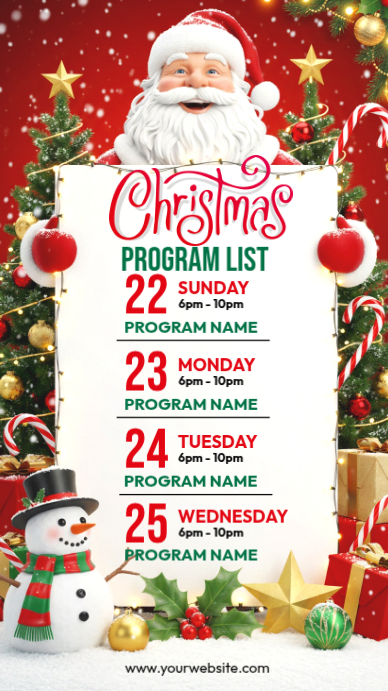 White List-based Christmas Program Schedule Instagram Story Template ...