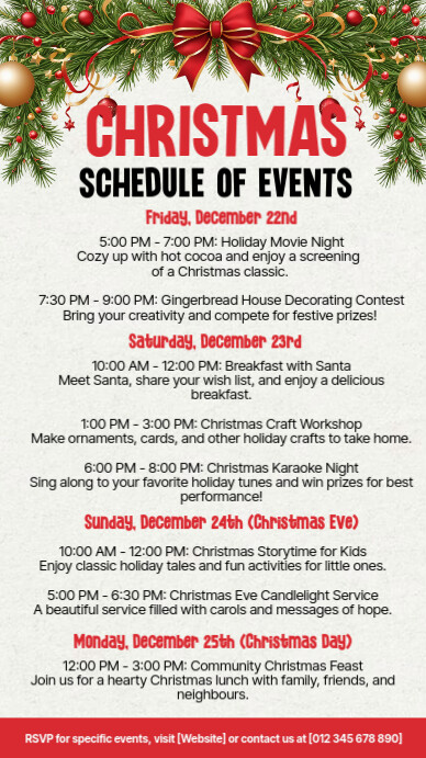 White List-based Christmas Schedule Of Events Instagram Story template