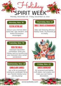 White List-based Christmas School Spirit Week Events A6 template