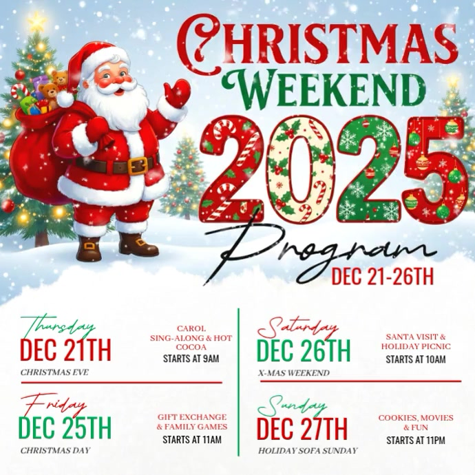 White List-based Christmas Week Program Schedule Instagram Post Instagram-opslag template