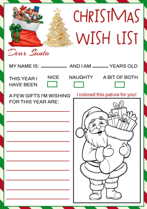White List-based Christmas Wish List For Kids A4 Template | PosterMyWall