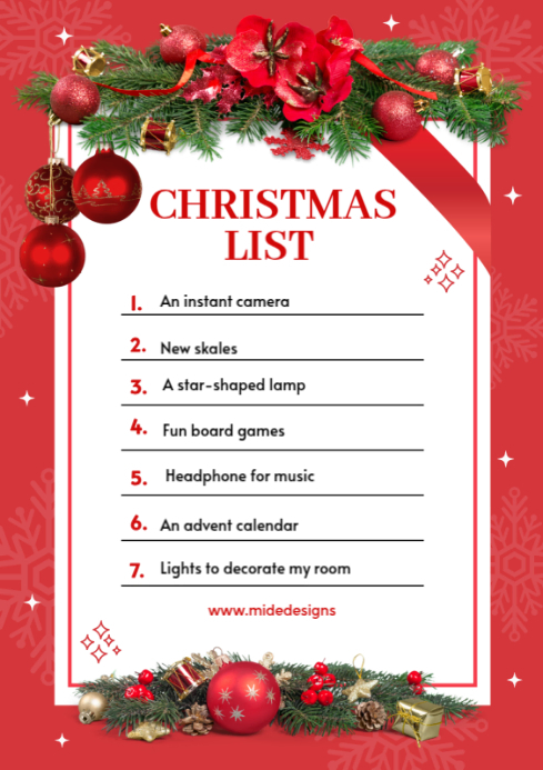 White List-based Christmas Wishlist  A4 template