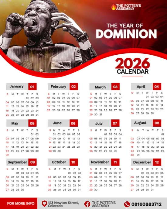 White List-based Church 2026 Calendar Template  Instagram Portrait