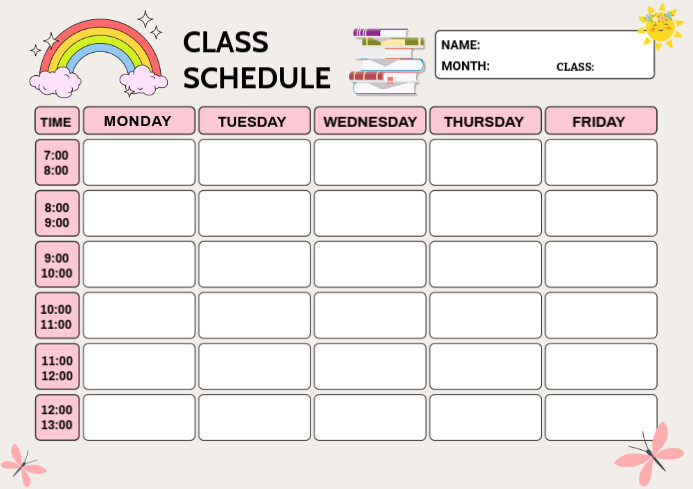 White List-based Class Schedule  A4 template