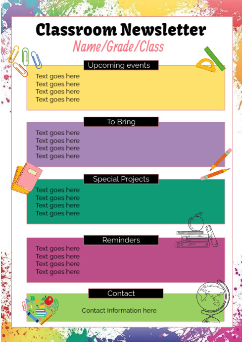 White List-based Classroom Newsletter A4 template