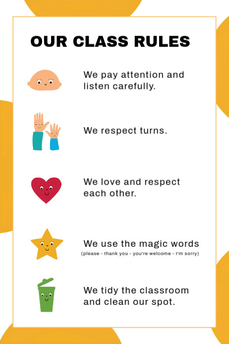 White List-based Classroom Rules Poster For Kids". Poster template