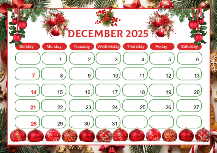 White List-based December 2025 Calendar Template A4 | PosterMyWall