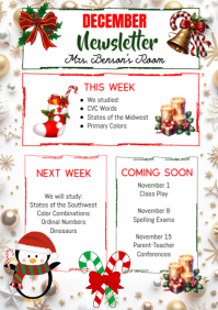White List-based December Classroom Newsletter A4 template