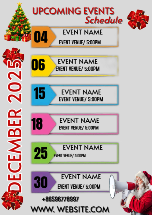 White List-based December Upcoming Events 2025 A4 Template | PosterMyWall