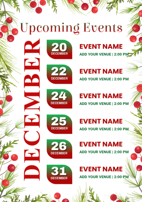 December Events Schedule A4 Template | PosterMyWall