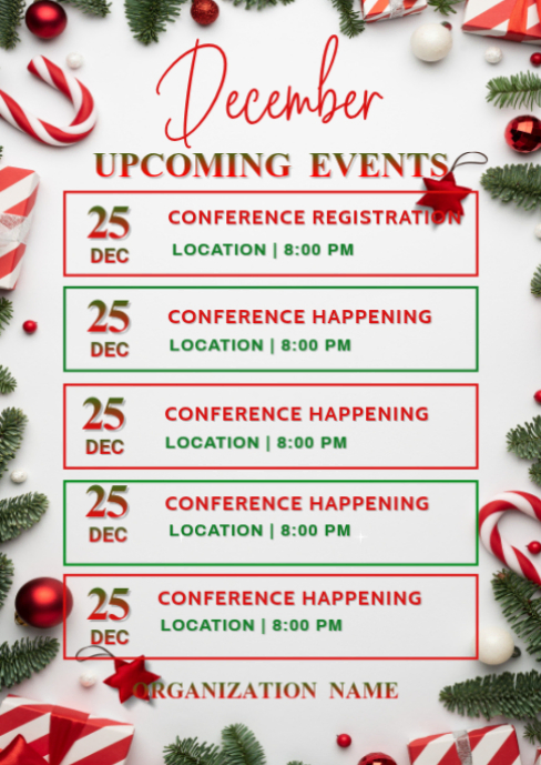 White List-based December Upcoming Events Calendar  A6 template