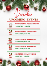 White List-based December Upcoming Events Calendar  A6 template