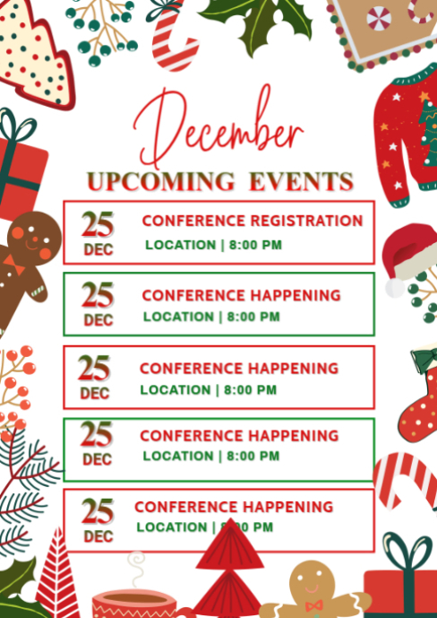 White List-based December Upcoming Events Calendar A6 Template ...