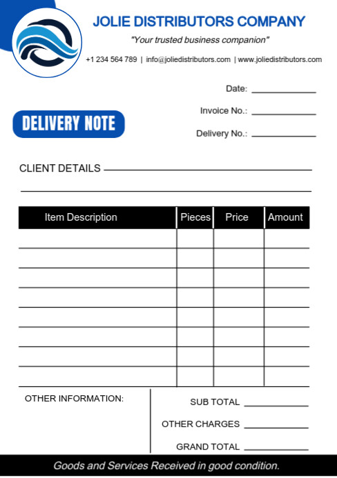 White List-based Delivery Note A5 template