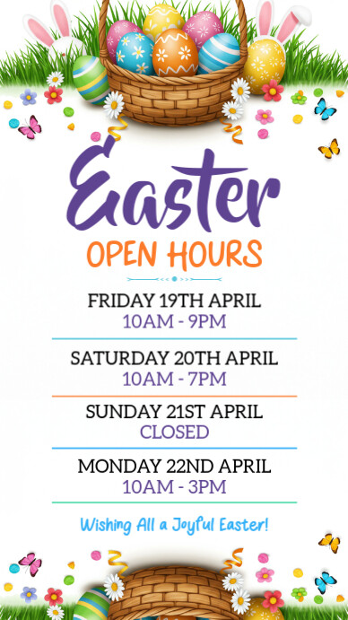 Easter Week Store Hour White List-based Easter Open Hours Instagram Story Template | PosterMyWall