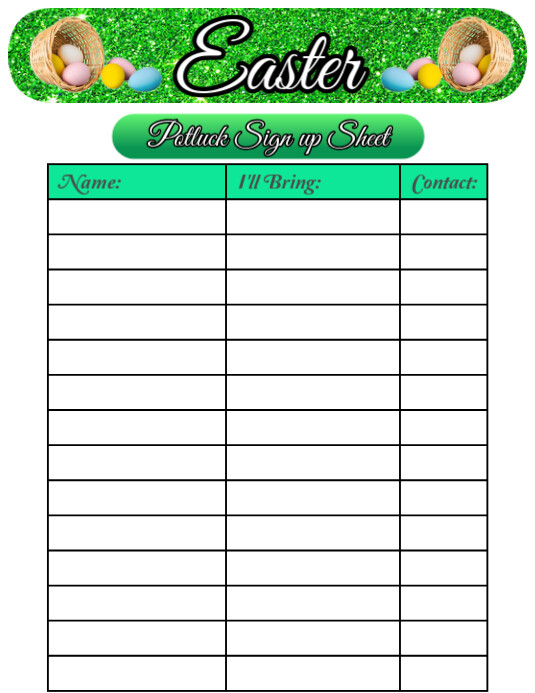 White List-based Easter Potluck Sign Up Sheet Flyer (us Letter) template