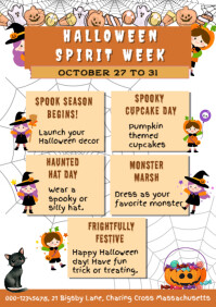 White List-based Editable Halloween Spirit Week Flyer Template | Fun School & Office Theme Week Desi A4