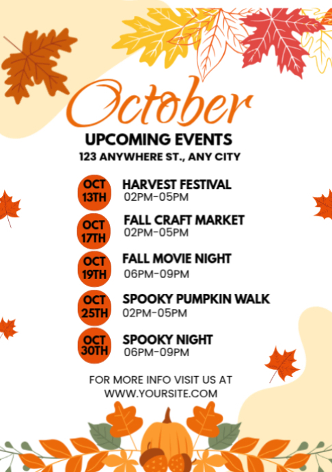 White List-based Fall Calendar Of Events A2 template