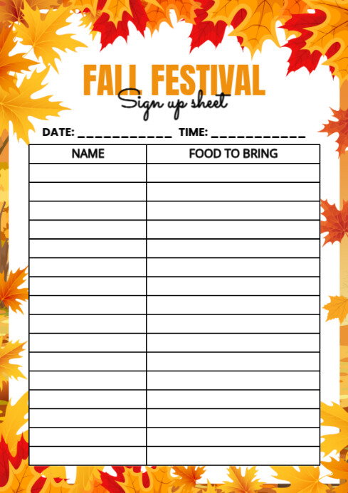 Fall Sign Up Copy of White List-based Fall Festival Sign Up Sheet A4 | PosterMyWall