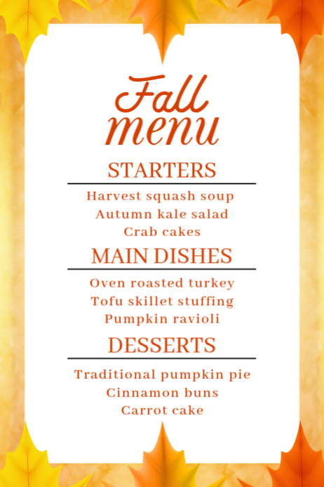 White List-based Fall Menu Poster Plakat template
