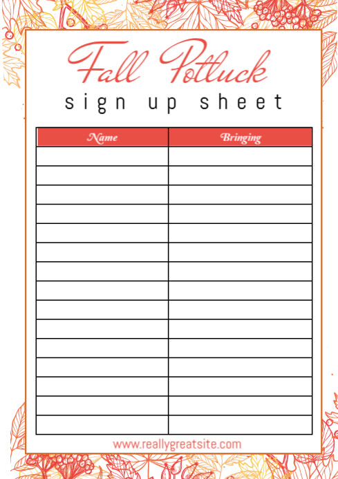 White List-based Fall Potluck Sign Up Sheet A4 template
