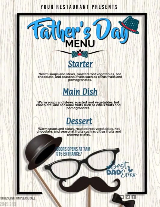 White List-based Father's Day Menu Template  Flyer (us Letter)