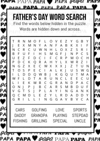 White List-based Fathers Day Word Search Sheet A4 template