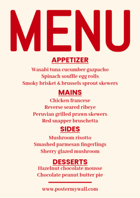 White List-based Food Menu A2 Template | PosterMyWall