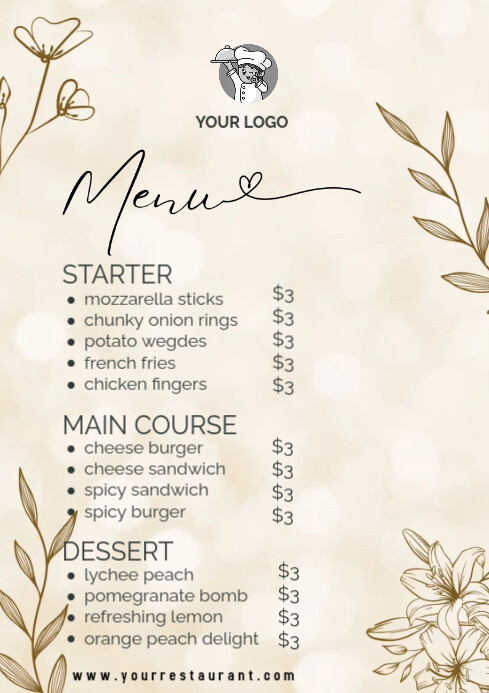 White List-based Food Menu  A4 template