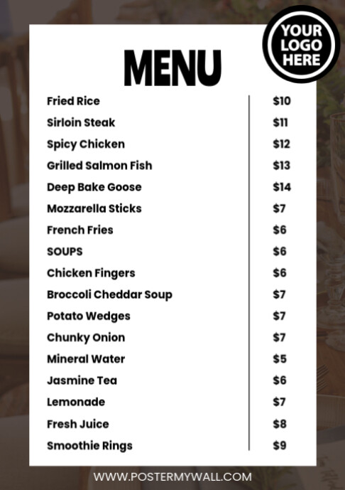 White List-based Food Menu Card A2 template