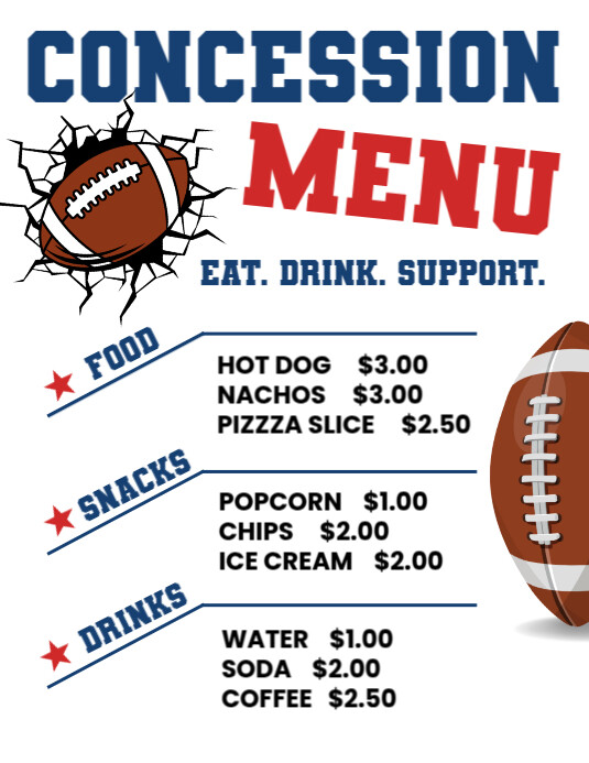 White List-based Football Concession Menu Flyer (us Letter) template