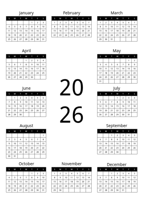 White List-based Free 2026 Calendar A4 Template | PosterMyWall