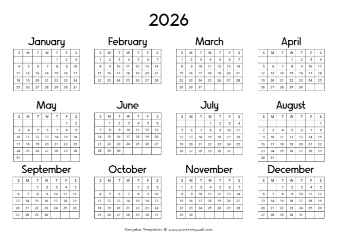White List-based Free 2026 Calendar Maker Online A3 template