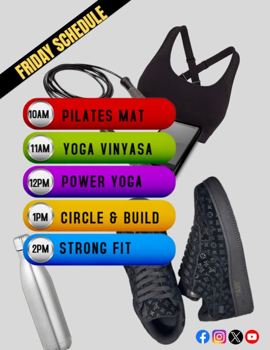 White List-based Friday Fitness Class Schedule  Flyer (us Letter) template