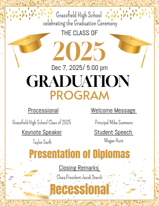 White List-based Graduation Ceremony Program Flyer (us Letter) template