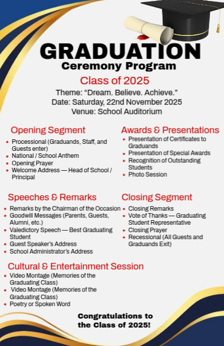 Graduation Ceremony Program Template | PosterMyWall