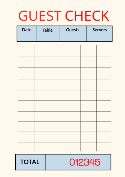 Plantilla de Blanco Guest Check A5 | PosterMyWall