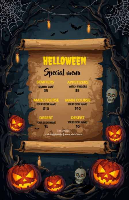 White List-based Halloween Menu Template Tabloid Poniekoerant
