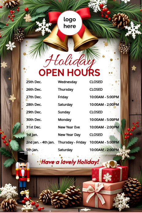 White List-based Holiday Open Hours Poster template