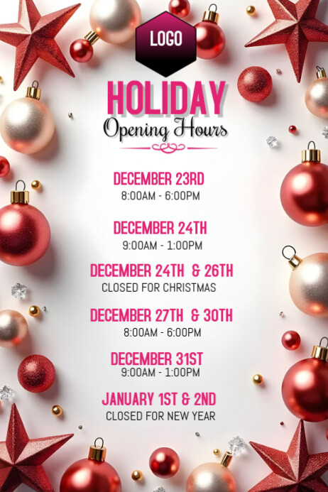 Copy of White List-based Holiday Opening Hour Poster | PosterMyWall