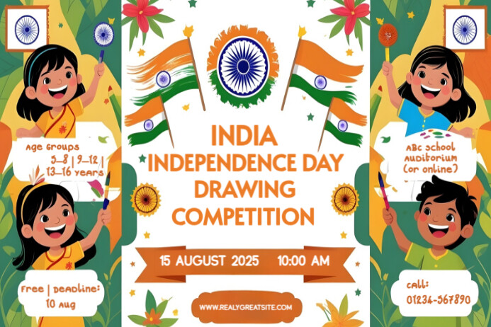 White List-based India Independence Day Drawing Competition  Poster โปสเตอร์ template