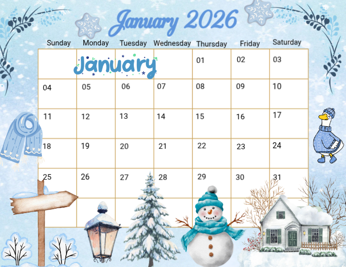 Copy of White List-based January Calendar Flyer (us Letter) | PosterMyWall