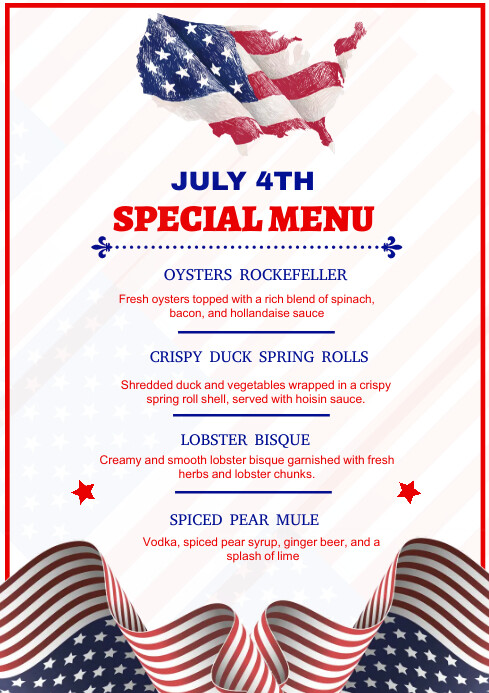 White List-based July 4th Special Menu A4 template