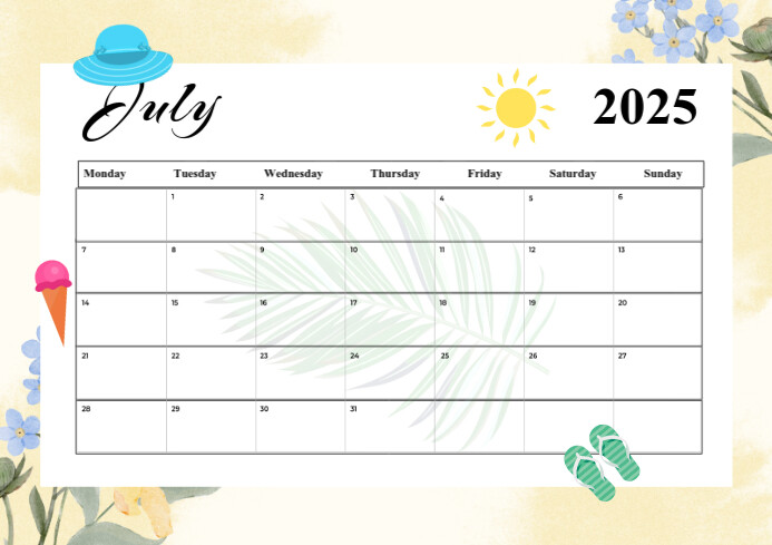 White List-based July Calendar A4 Template | PosterMyWall